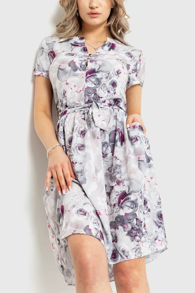 Купить Платье с принтом, цвет серо-фиолетовый, 230R006-8 - Фото №1