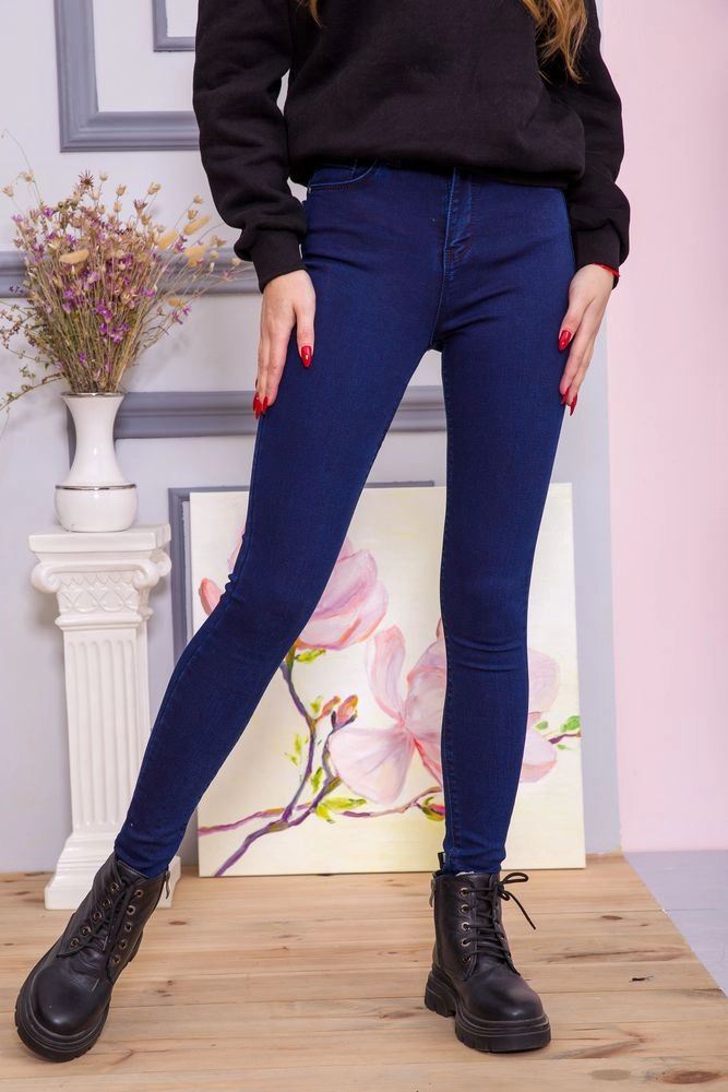 Купити Жіночі джинси скінні темно-синього кольору 164R503 оптом - Фото №1