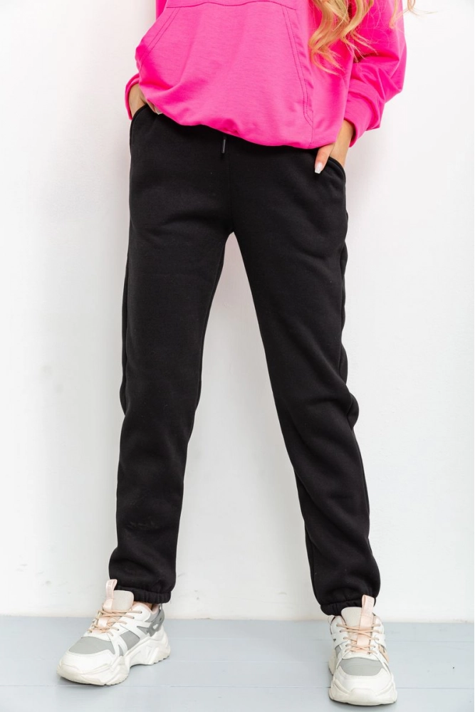 Купить Спорт штаны женские на флисе, цвет черный, 205R485 - Фото №1
