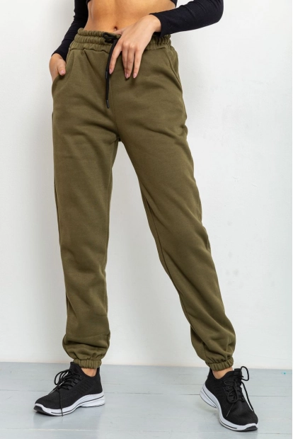 Спорт штани жіночі на флісі, колір хакі, 205R485