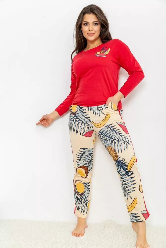 Купити Жіноча піжама з принтом 219RP-152, колір Червоно-бежевий оптом - Фото №1