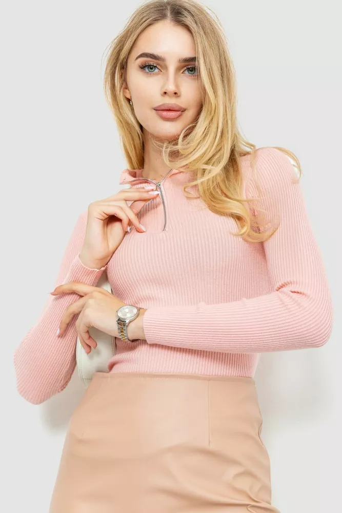Купити Кофта жіноча на блискавці в рубчик, колір світло-рожевий, 204R041 - Фото №1