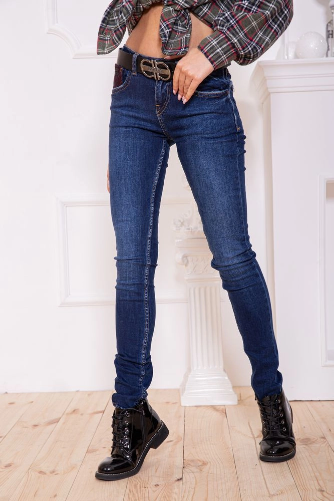 Купить Синие женские джинсы с ремнем на средней посадке 129R5075 оптом - Фото №1