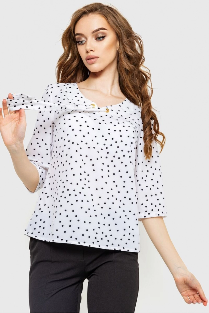 Купити Блуза в горох, колір білий, 230R150-3 оптом - Фото №1