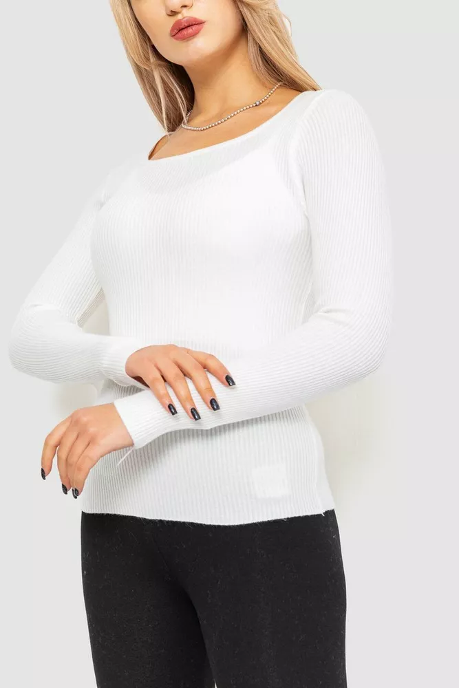 Купить Кофта женская в рубчик  -уценка, цвет белый, 204R9024-U-3 - Фото №3