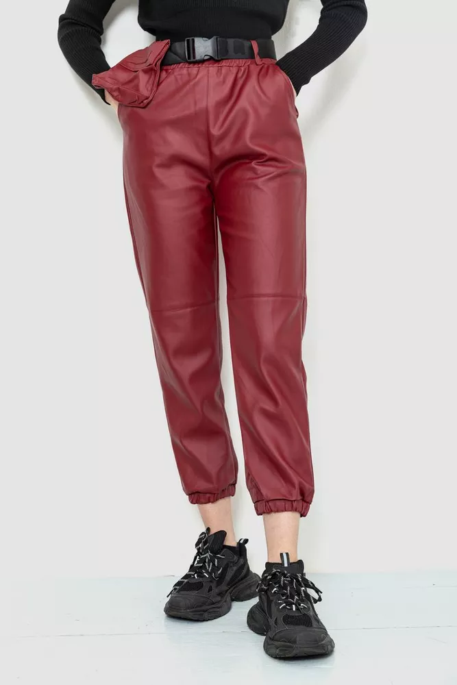 Купити Штани жіночі з екошкіри, колір бордовий, 186R5205 - Фото №1