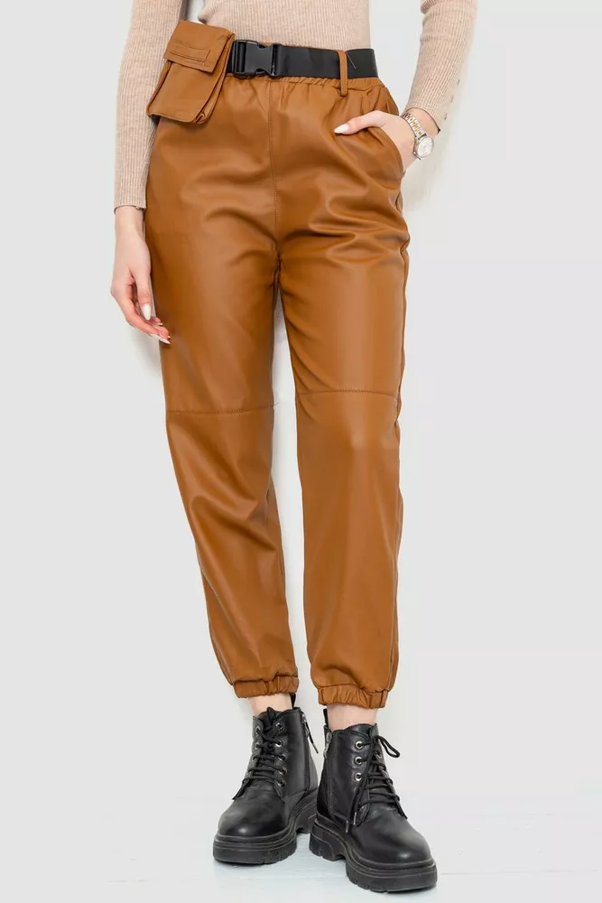 Купити Штани жіночі з екошкіри, колір коричневий, 186R5205 - Фото №1