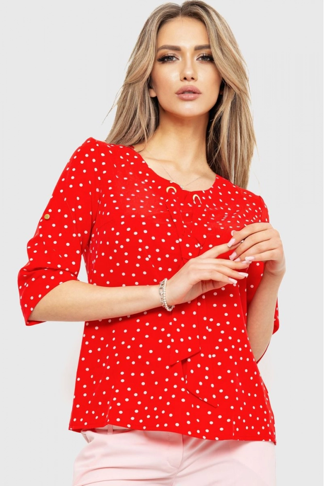 Купити Блуза в горох, колір червоний, 230R150-3 - Фото №1
