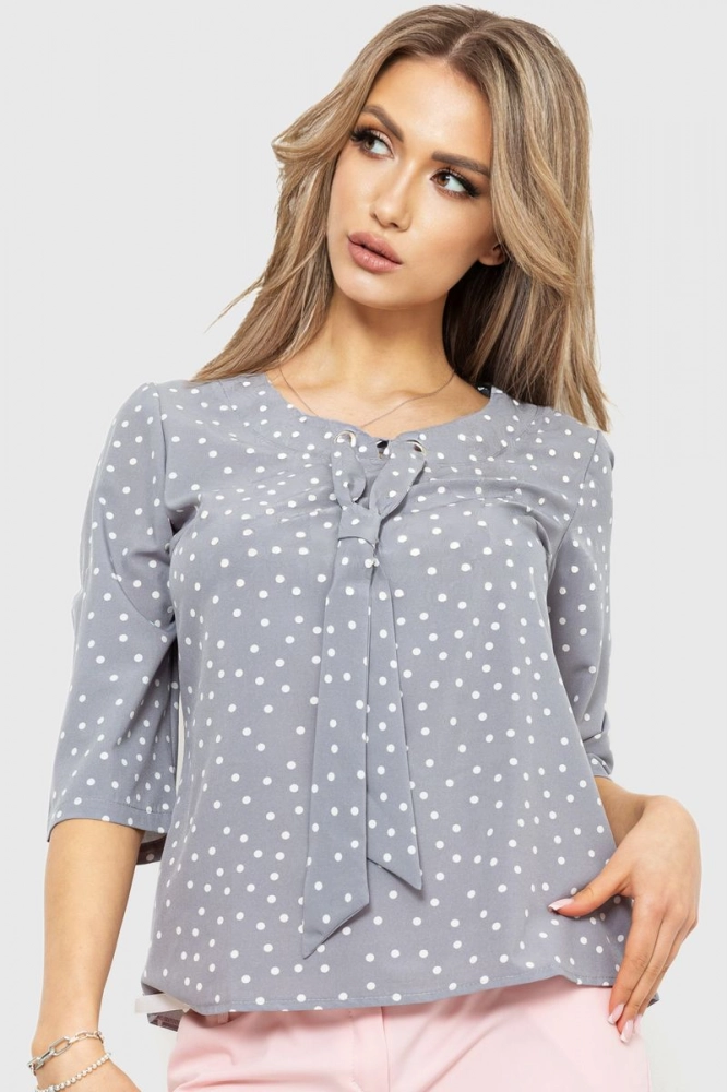 Купити Блуза в горох, колір сірий, 230R150-3 - Фото №1