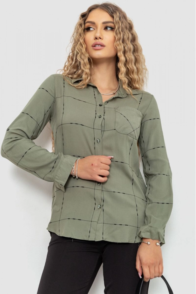 Купить Рубашка женская повседневная, цвет темно-оливковый, 235R3639 - Фото №1