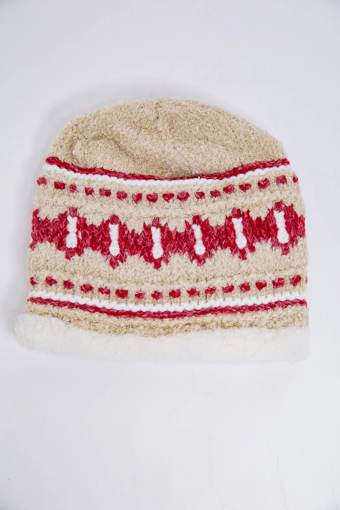 Купить Детская шапка, бежево-красного цвета с узором, 167R7781 оптом - Фото №1