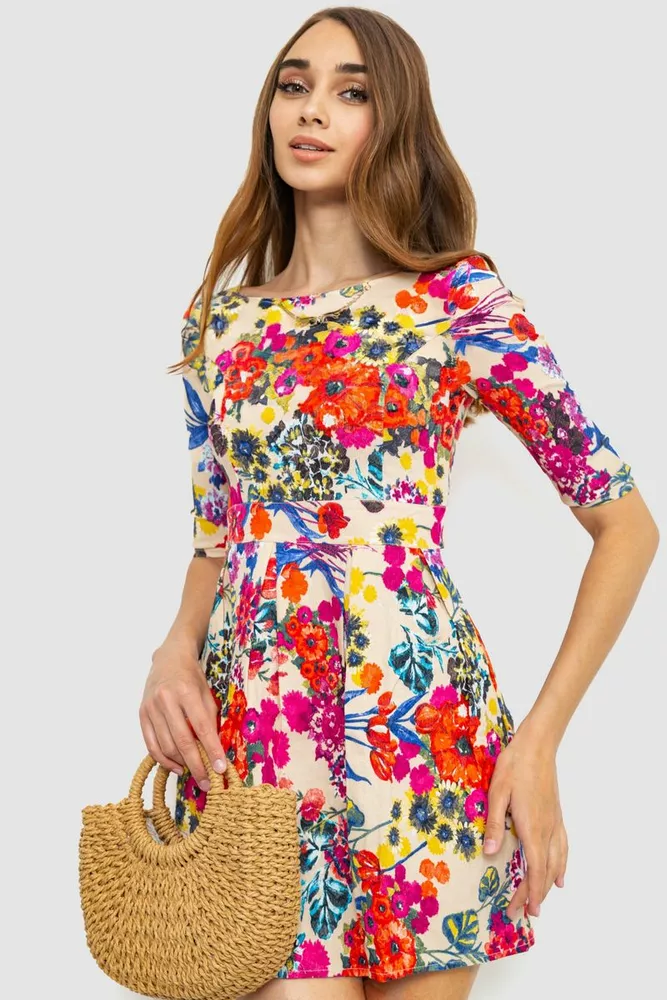 Купити Сукня ошатна коротка, колір бежево-червоний, 186R310 - Фото №1