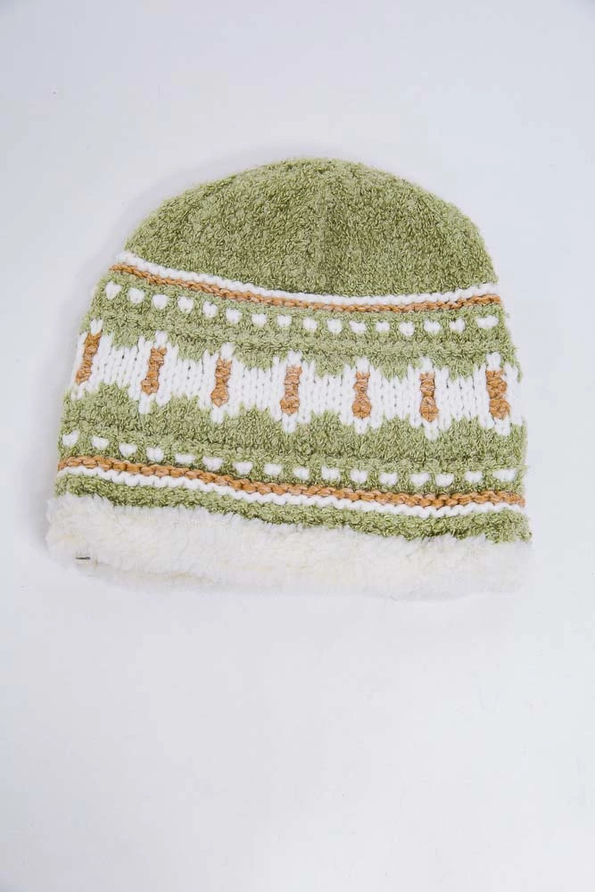 Купить Детская шапка, зелено-белого цвета с узором, 167R7781 - Фото №1