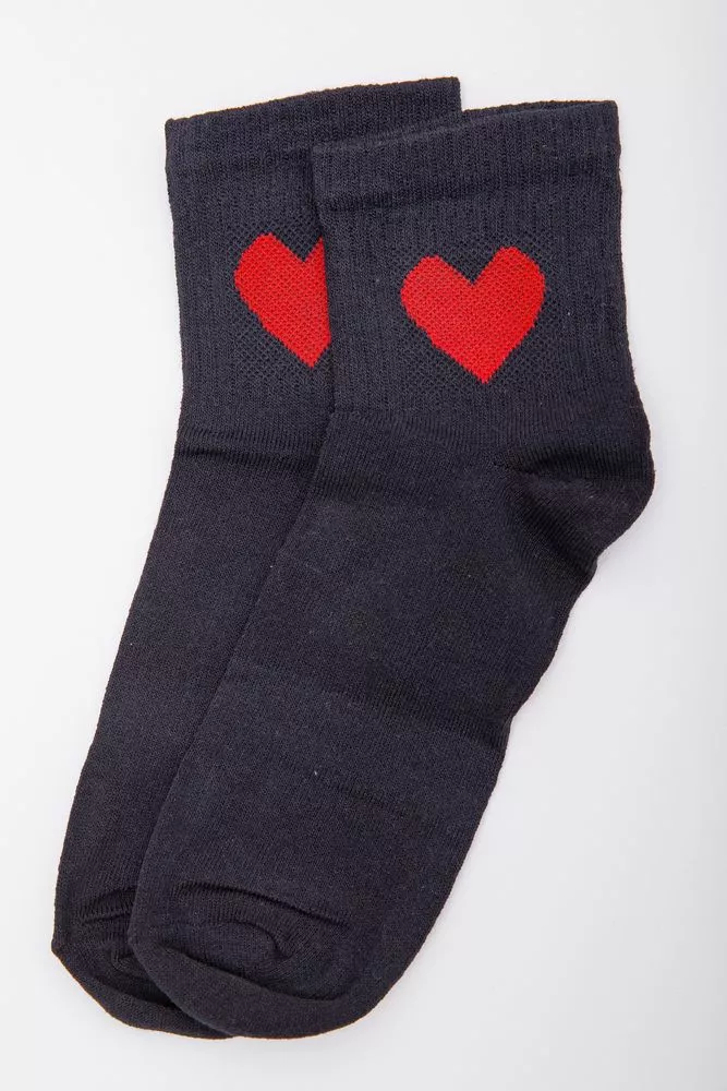 Купити Жіночі шкарпетки, чорного кольору з сердечком, 167R523 оптом - Фото №1