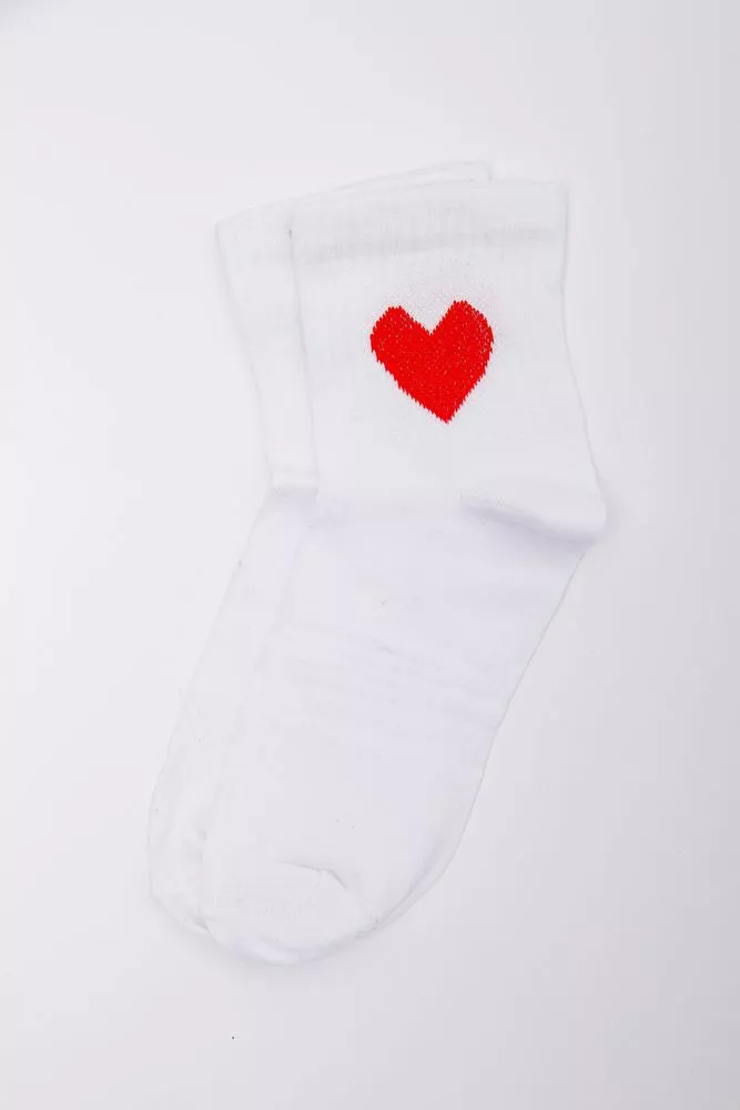 Купити Жіночі шкарпетки, білого кольору з сердечком, 167R523 оптом - Фото №1