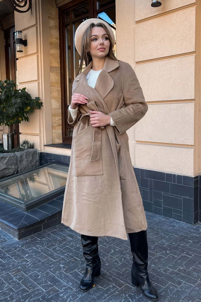 Купити Пальто жіноче кашемирове, колір бежевий, 189R002 - Фото №1