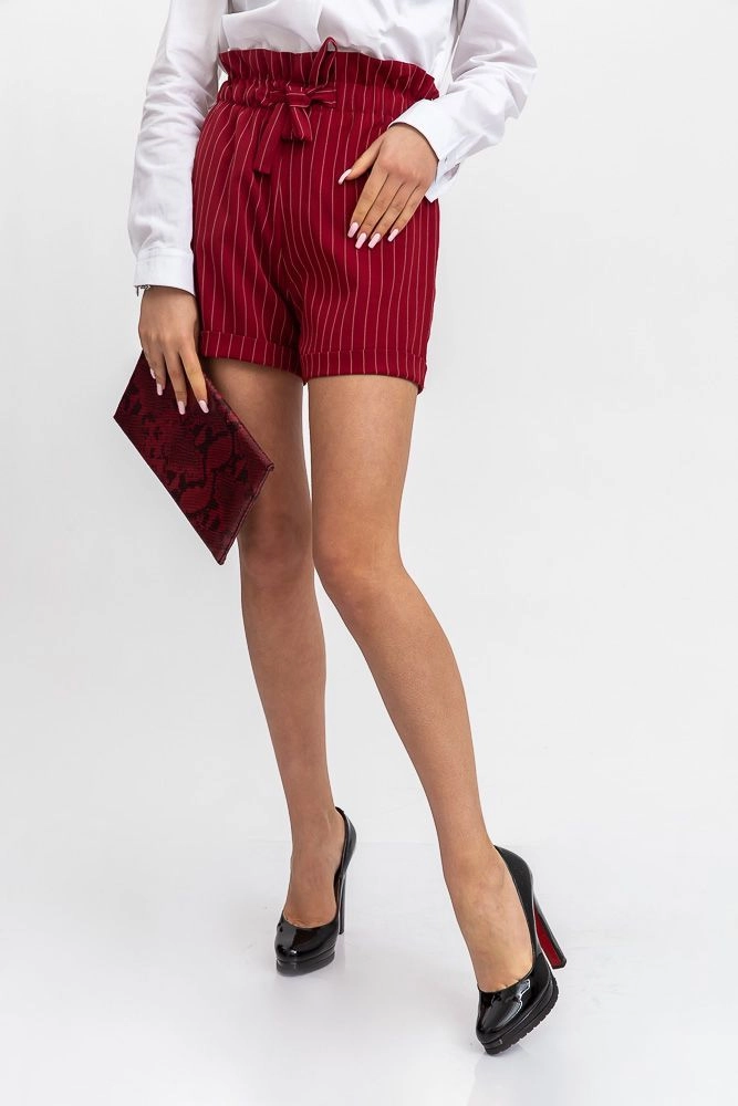 Купить Женские шорты с поясом бордового цвета в полоску 115R364W - Фото №1