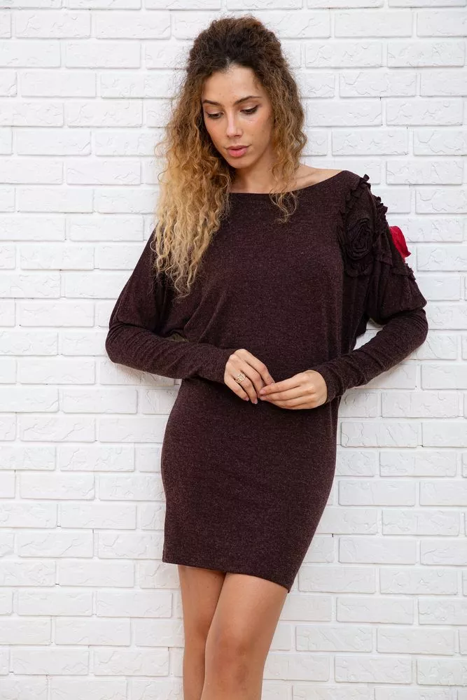 Купити Вовняна приталена сукня, коричневого кольору, 167R147-1 - Фото №1