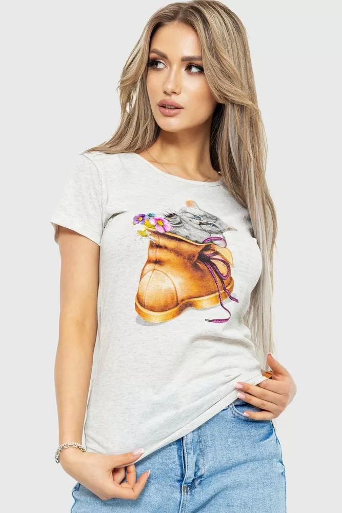 Купити Жіноча футболка, колір світло-сірий, 190R104 - Фото №1