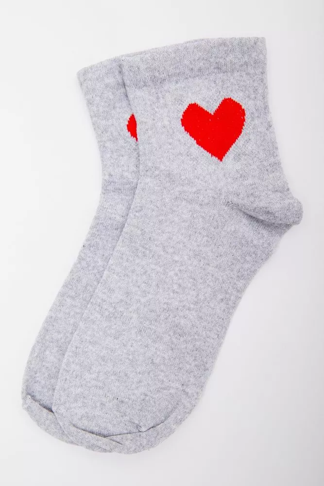 Купити Жіночі шкарпетки, світло-сірого кольору з сердечком, 167R523 - Фото №1