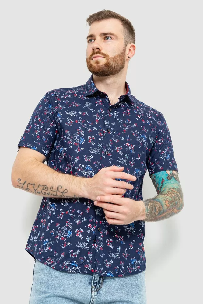 Купить Рубашка мужская с принтом, цвет темно-синий, 214R6916 оптом - Фото №1