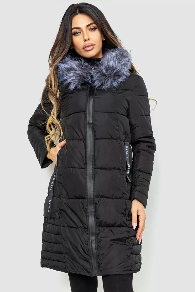 Купить Куртка женская однотонная, цвет черный, 235R8002 - Фото №1