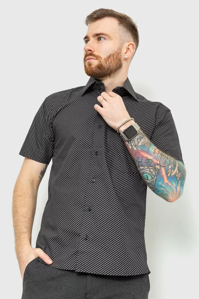 Купить Рубашка мужская в полоску, цвет черно-белый, 167R977 оптом - Фото №1