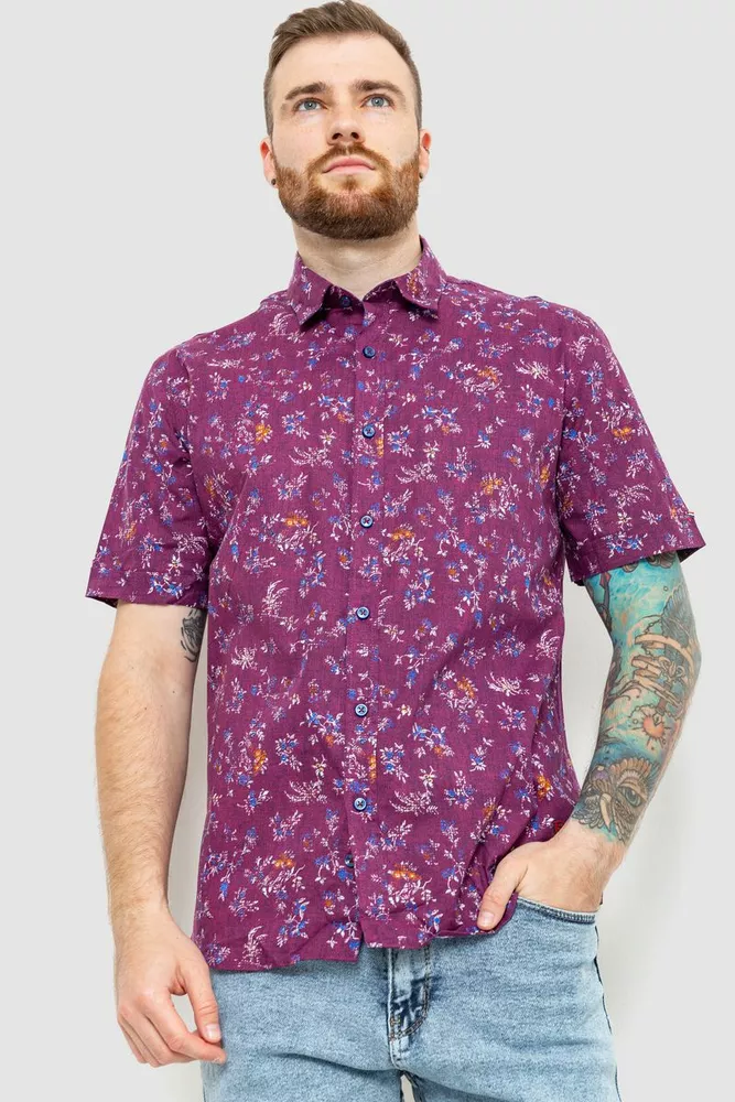 Купить Рубашка мужская с принтом, цвет темно-бордовый, 214R6916 оптом - Фото №1