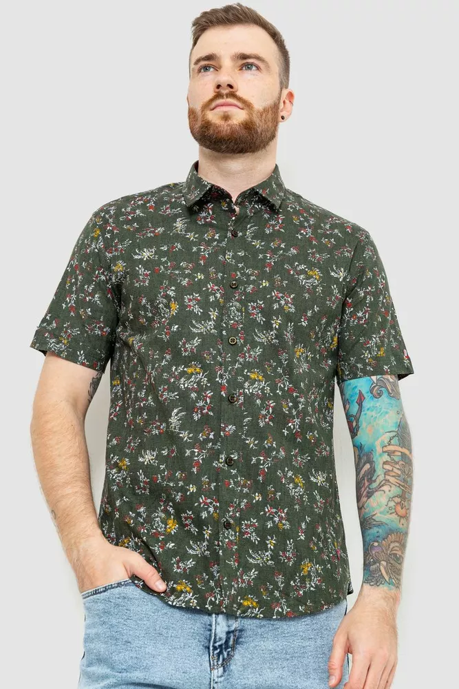 Купить Рубашка мужская с принтом, цвет темно-зеленый, 214R6916 - Фото №1