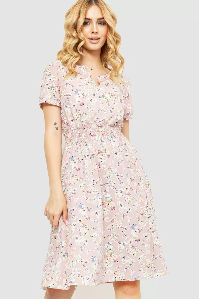 Купити Сукня з квітковим принтом, колір пудровий, 230R1007-1 - Фото №1