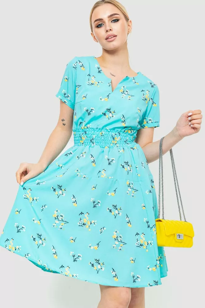 Купити Сукня з квітковим принтом, колір бірюзовий, 230R1007-1 - Фото №1