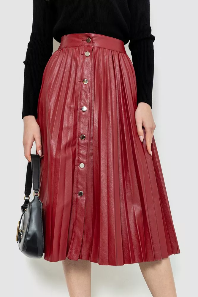 Купити Спідниця з екошкіри на ґудзиках, колір бордовий, 186R6797 - Фото №1