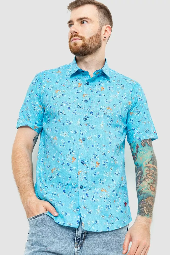 Купить Рубашка мужская с принтом, цвет голубой, 214R6916 - Фото №1