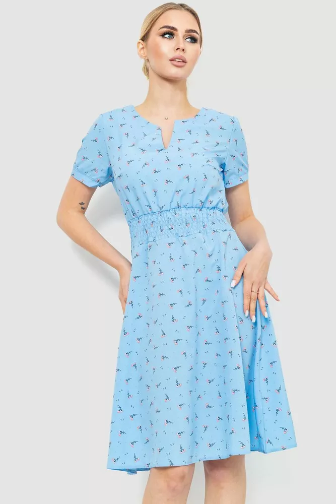 Купить Платье с цветочным принтом, цвет голубой, 230R1007-1 - Фото №1