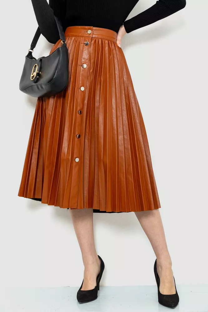 Купити Спідниця з екошкіри на ґудзиках, колір коричневий, 186R6797 - Фото №1