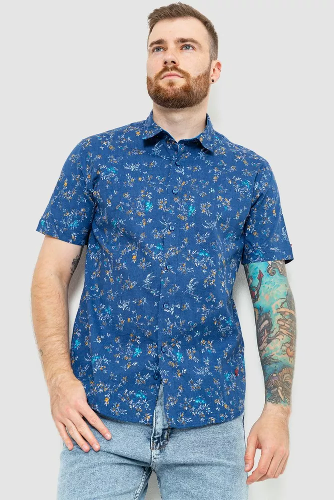 Купить Рубашка мужская с принтом, цвет синий, 214R6916 - Фото №1