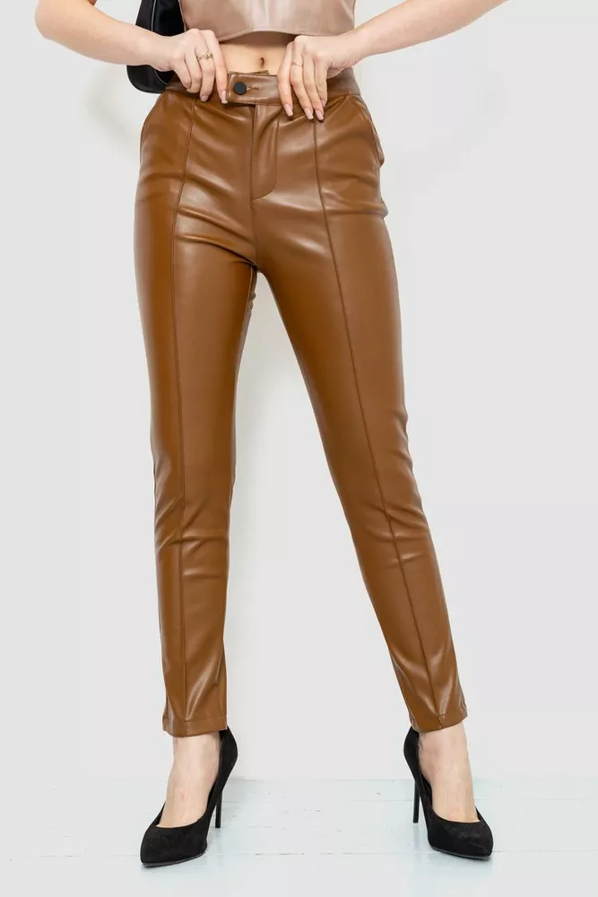 Купити Штани жіночі екошкіра, колір коричневий, 186R6712 - Фото №1