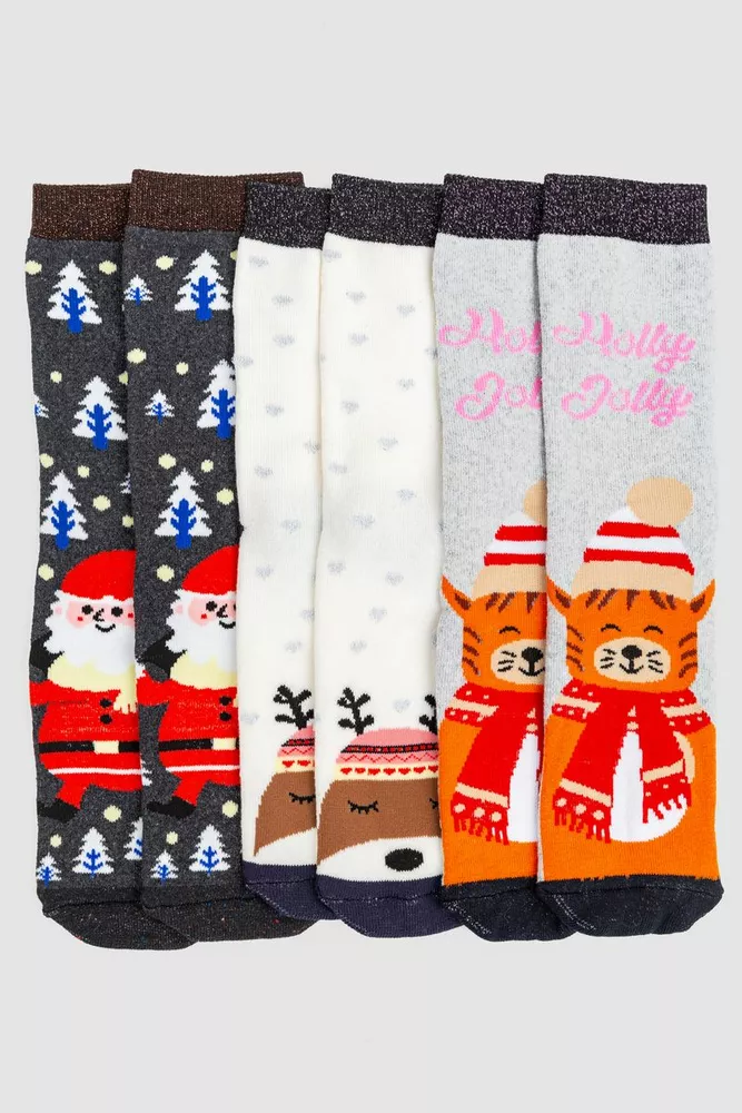 Купить Комплект женских носков новогодних 3 пары, цвет молочный;светло-серый;темно-серый;, 151R259 оптом - Фото №1