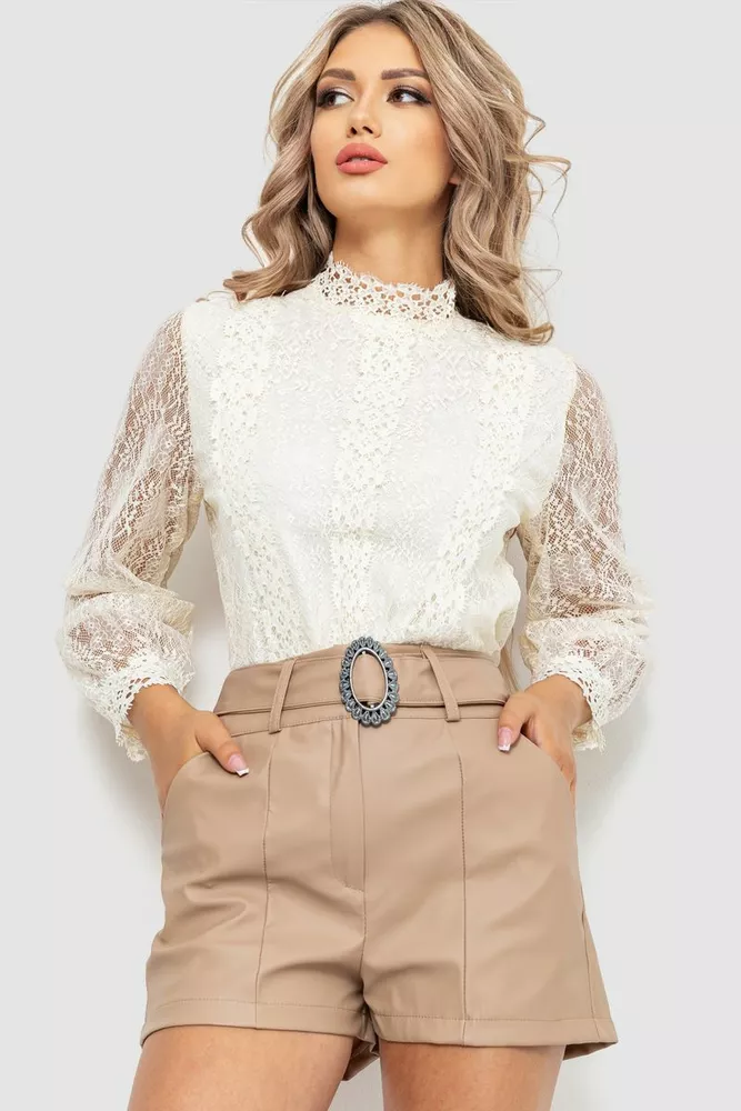 Купить Блуза женская классическая гипюровая, цвет кремовый, 204R154 - Фото №1