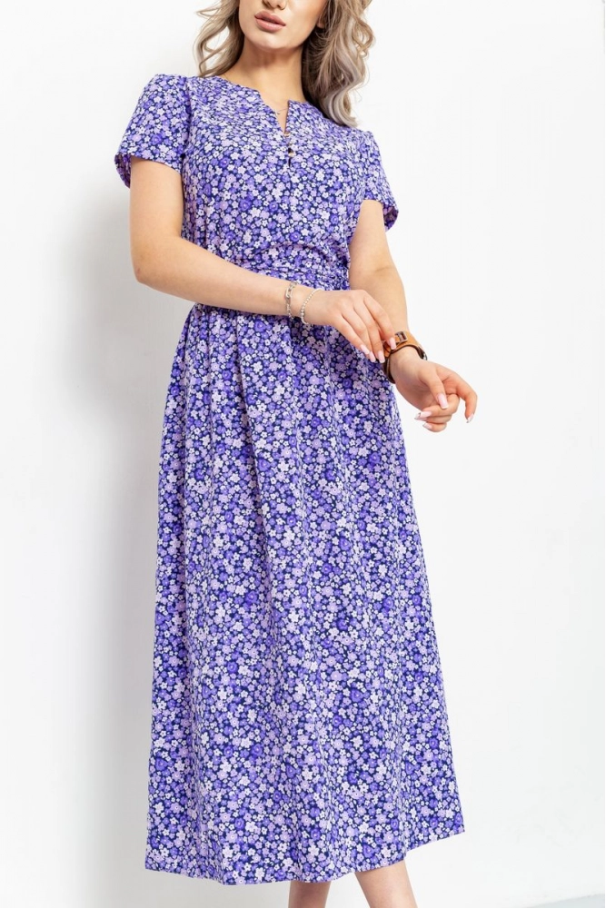 Купити Сукня з квітковим принтом, колір фіолетовий, 230R006-3 - Фото №1