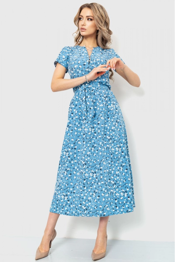 Купить Платье с цветочным принтом, цвет джинс, 230R006-3 - Фото №1