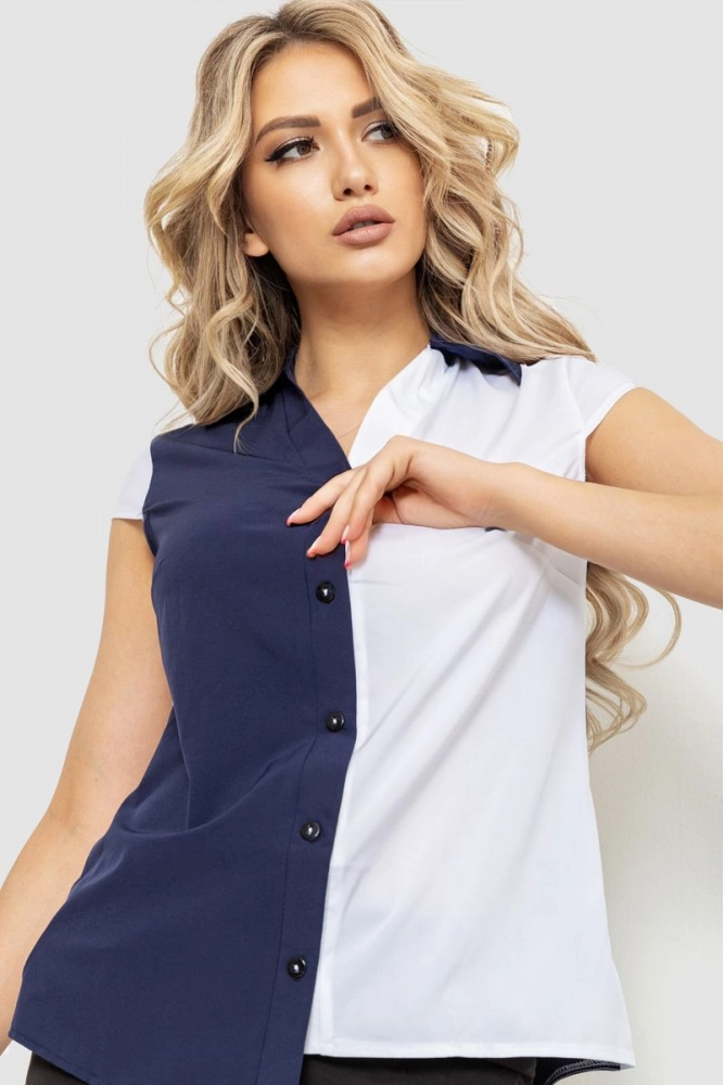 Купити Блуза двухцветная  -уцінка, колір біло-синій, 230R99-U-7 - Фото №1