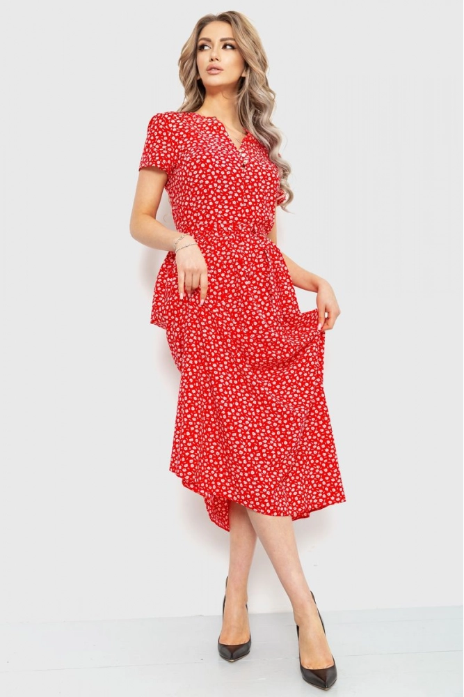 Купити Сукня з квітковим принтом, колір червоний, 230R006-3 оптом - Фото №1