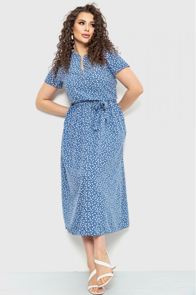 Купити Сукня з квітковим принтом, колір синій, 230R006-3 оптом - Фото №1