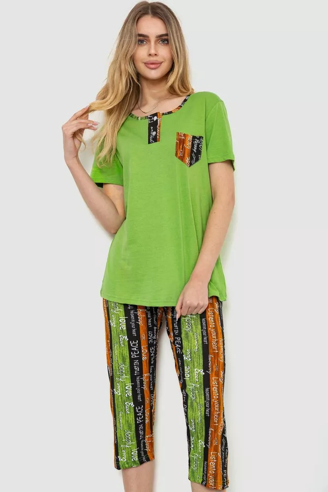 Купити Жіноча піжама з принтом, колір салатово-чорний, 219R110 - Фото №1