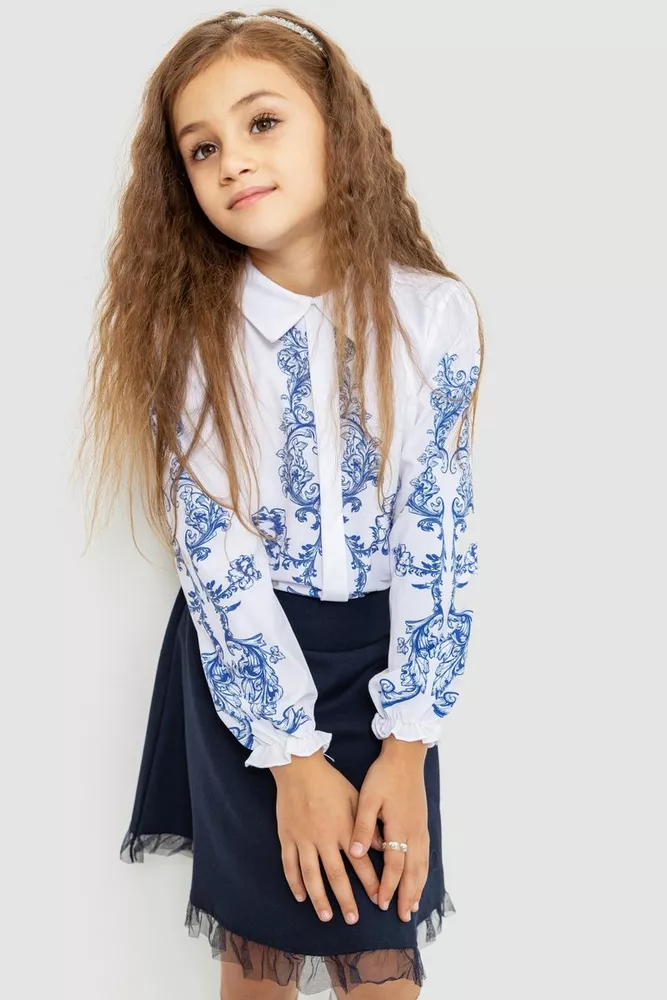 Купить Блуза для девочек нарядная, цвет бело-синий, 172R026-1 - Фото №1