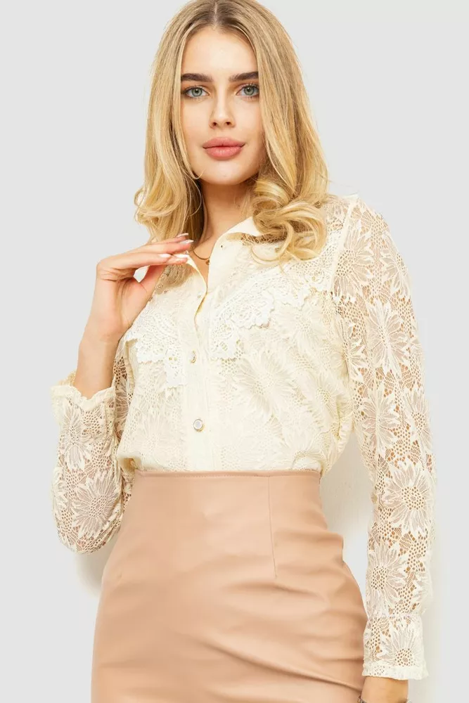 Купити Блуза жіноча ошатна, колір кремовий, 204R160 - Фото №1