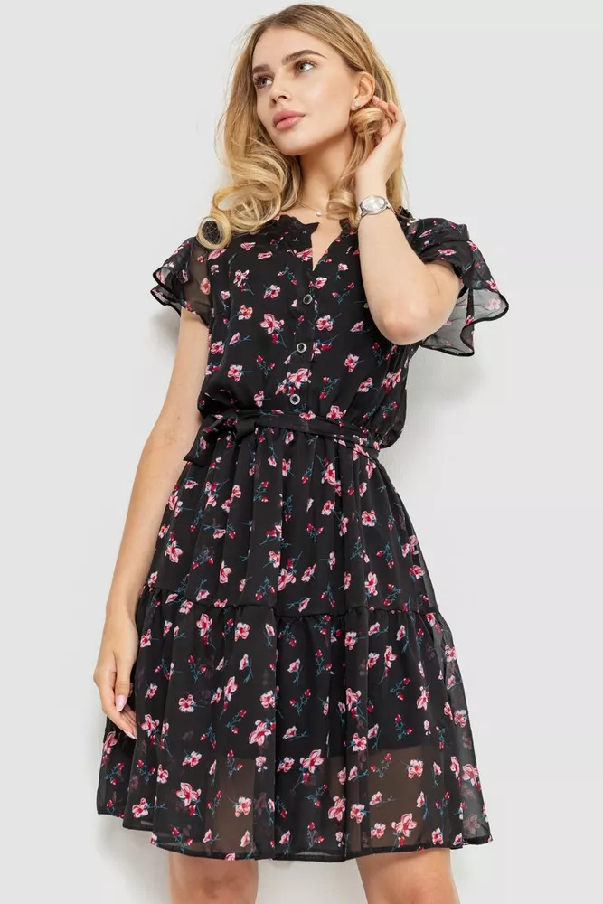 Купити Сукня шифонова, колір чорно-рожевий, 230R023-1 - Фото №1