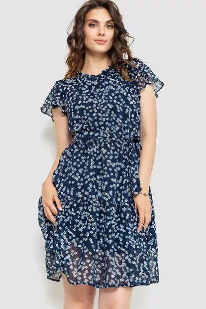 Сукня шифонова, колір темно-синій, 230R023-1