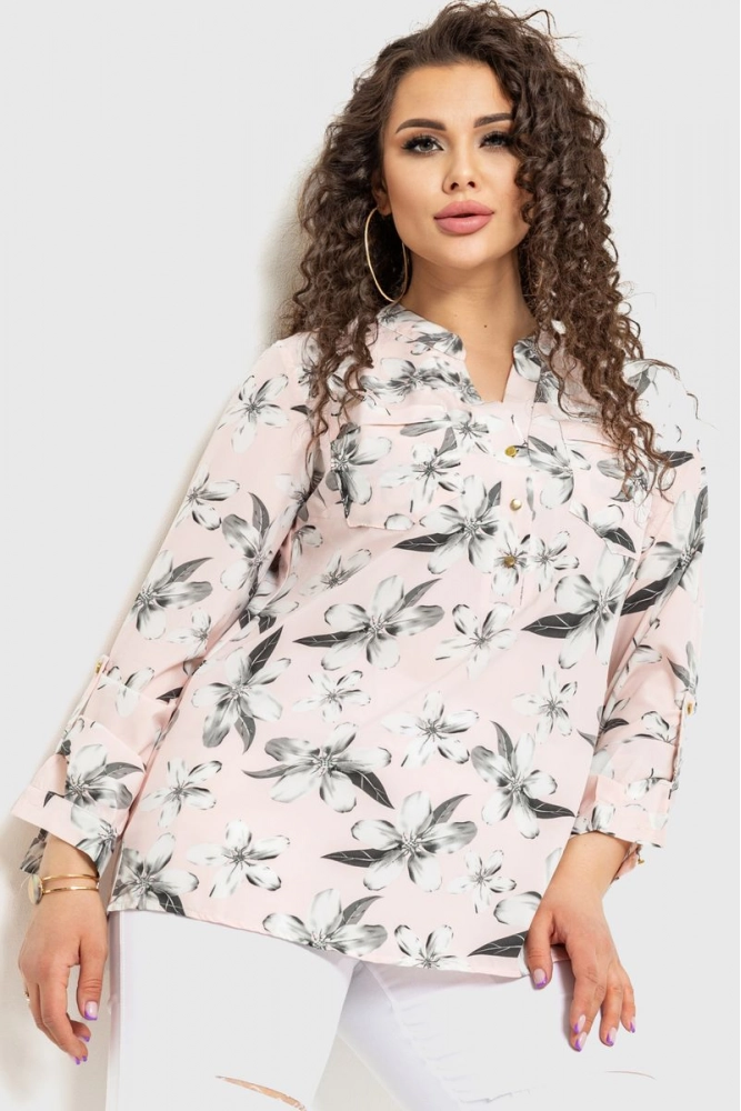 Купити Блуза з принтом, колір пудрово-сірий, 230R96-22 - Фото №1